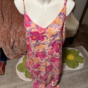 Old Navy Peach Floral Slip Dress with Pink & Purple Blooms